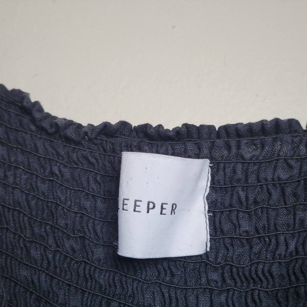Sleeper 100% linen Atlanta smocked with puff sleeves midi dress, small - Picture 9 of 9
